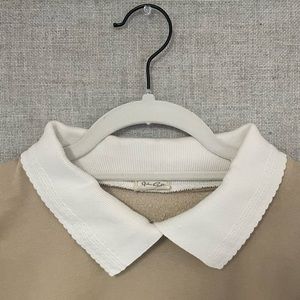 John Galt Beige and White Erica Collar Sweatshirt